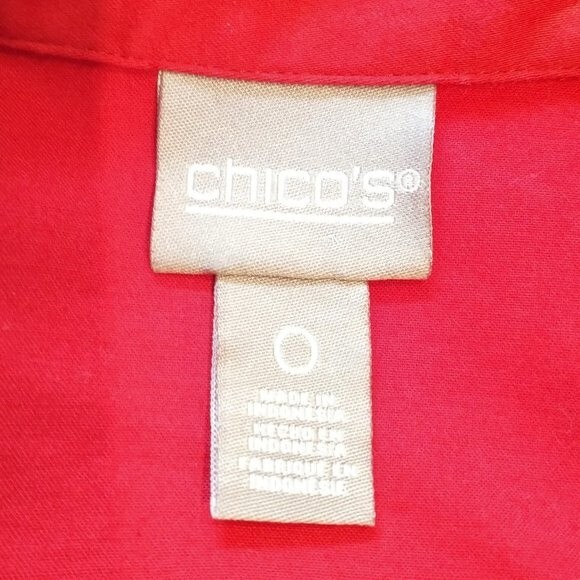 Chico's Size 0/S Red Button Up Shirt Long Sleeve Cotton Spandex Blouse Tunic - Picture 9 of 12